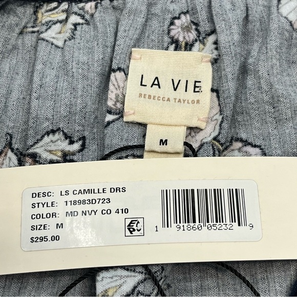 La Vie Rebecca Taylor Floral Camille Shirtdress in Midnight Navy NWT Size M - Picture 9 of 11